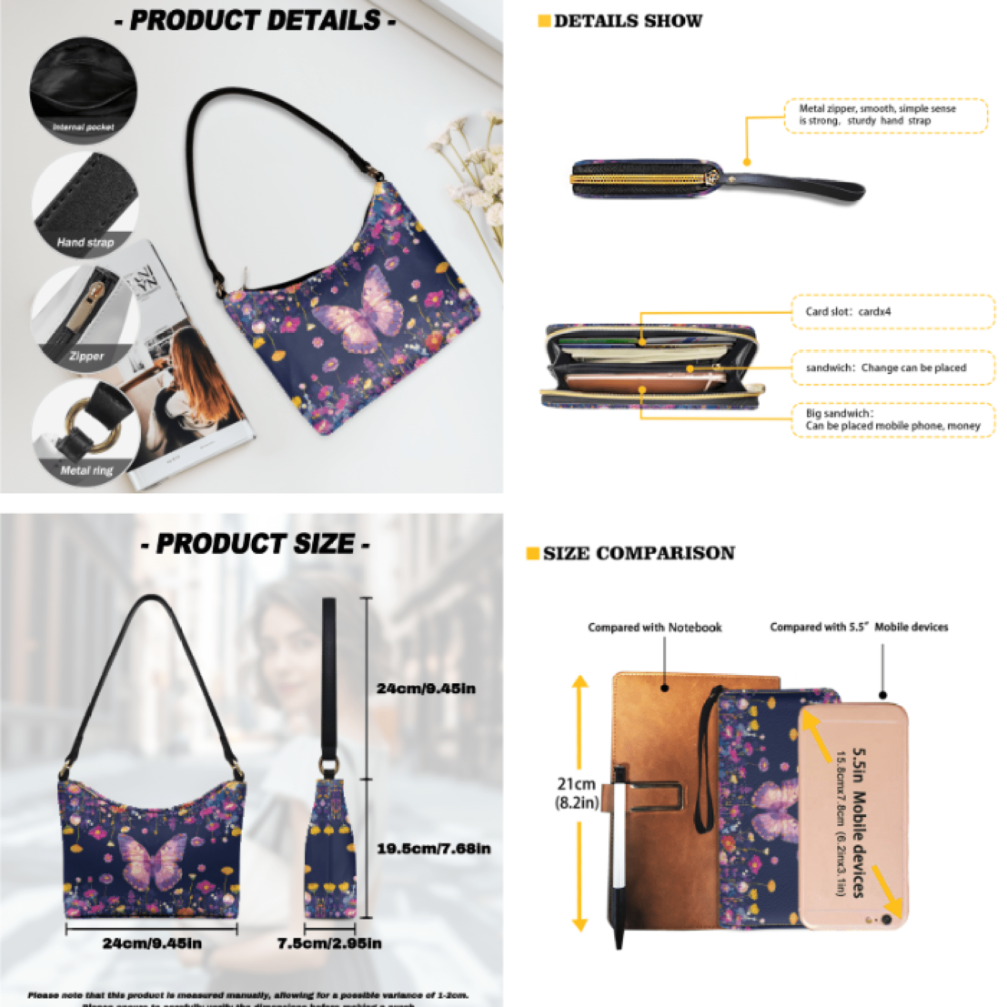 Tutolipy Purse and Wallet Set for Women, Lightweight Clutch Wallet with Roomy Wristlet Clutch Purse, Everyday Fashion Tote Handbag Weekend Getaways Work