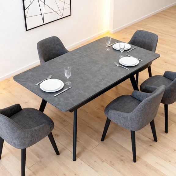 UVANIOHOM 47.2"-59" Extendable Dining Room Table for 4-8, Modern Wood Dining Table for Small Spaces, Kitchen, Space Saving Hidden Leaves, Black Lava