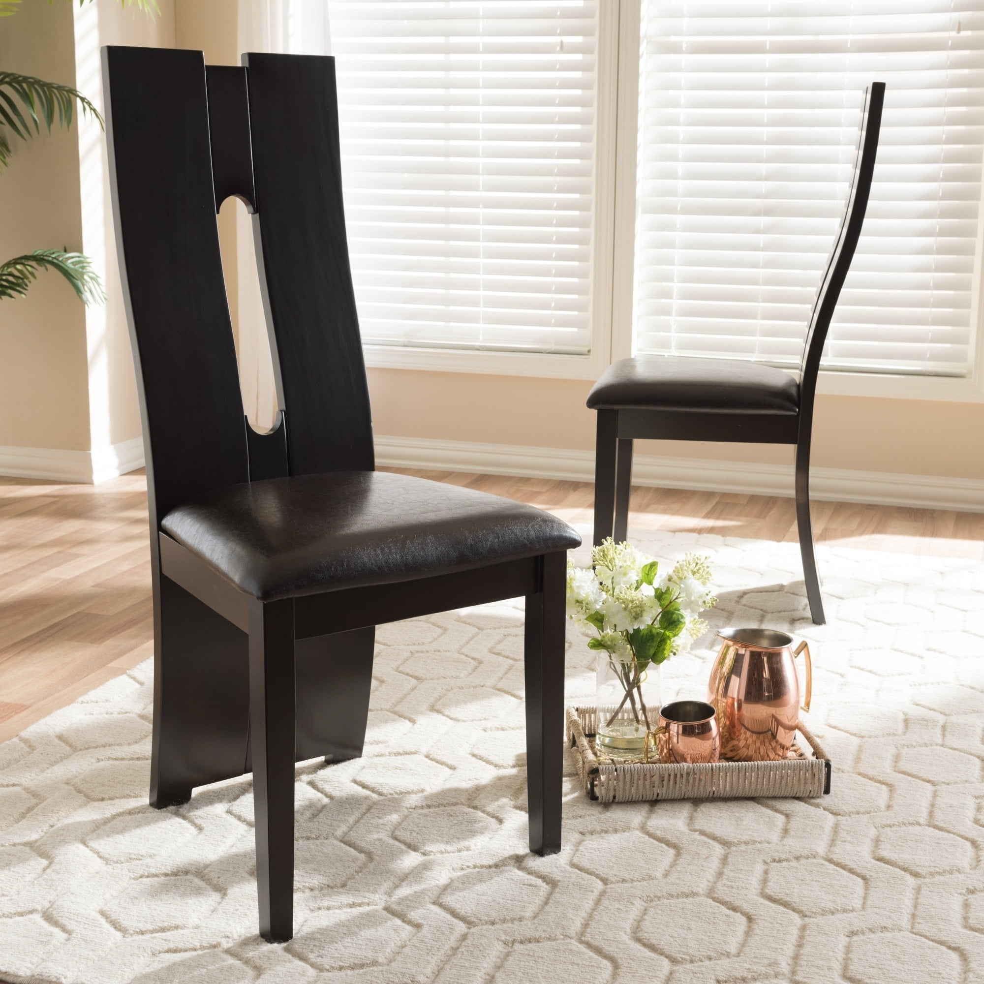 Baxton Studio Contemporary Dark Brown Faux Leather Dining Chair Set by