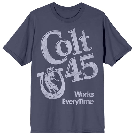 Colt 45 Works Every Time Oversized Logo Adult Navy Crew Neck Short Sleeve T-shirt-Large