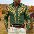 thumbnail image 2 of GJSYRH Mens Hipster Printed Slim Fit Long Sleeve Button Up Party Dress Shirts Green L, 2 of 3