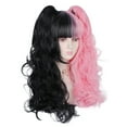 thumbnail image 3 of Peluca de cabello humano Unique Bargains 24'+24' Negro Rosa Rizado con gorra, 3 of 6