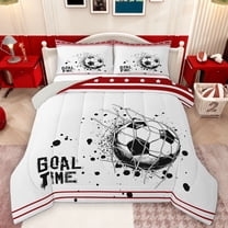 Feelyou Modern Soccer Sports Full Size Comforter Sets for Kids, Western Football Bedding Comforter Set, White Red Cartoon Theme Reversible Bedding Sets, Luxury Bedroom Decor, 3 Pieces