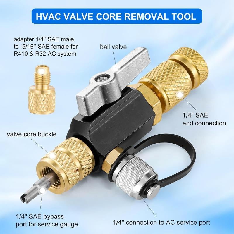 HVAC Brass Remover Tool for R410A Systems with 1/4" Vacuum Port & Gauge