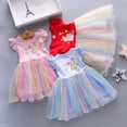 thumbnail image 5 of Bellafa Little Girl Unicorn Tutu Dress Ruffle Sleeve Easter Cotton Rainbow Tulle Sundress Birthday Wedding Party Princess Dresses, 5 of 5