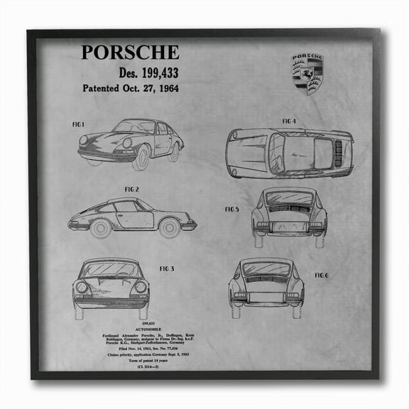 Stupell Industries Patent Porsche Car Grey Modern Design Framed Giclee Texturized Art by Daniel Sproul