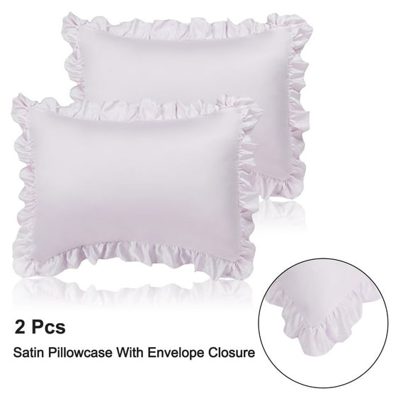 PiccoCasa 2Pcs Satin Pillowcase Pillowcases Ruffled Pillowcases Pillow Shams, Standard Lavender Gray