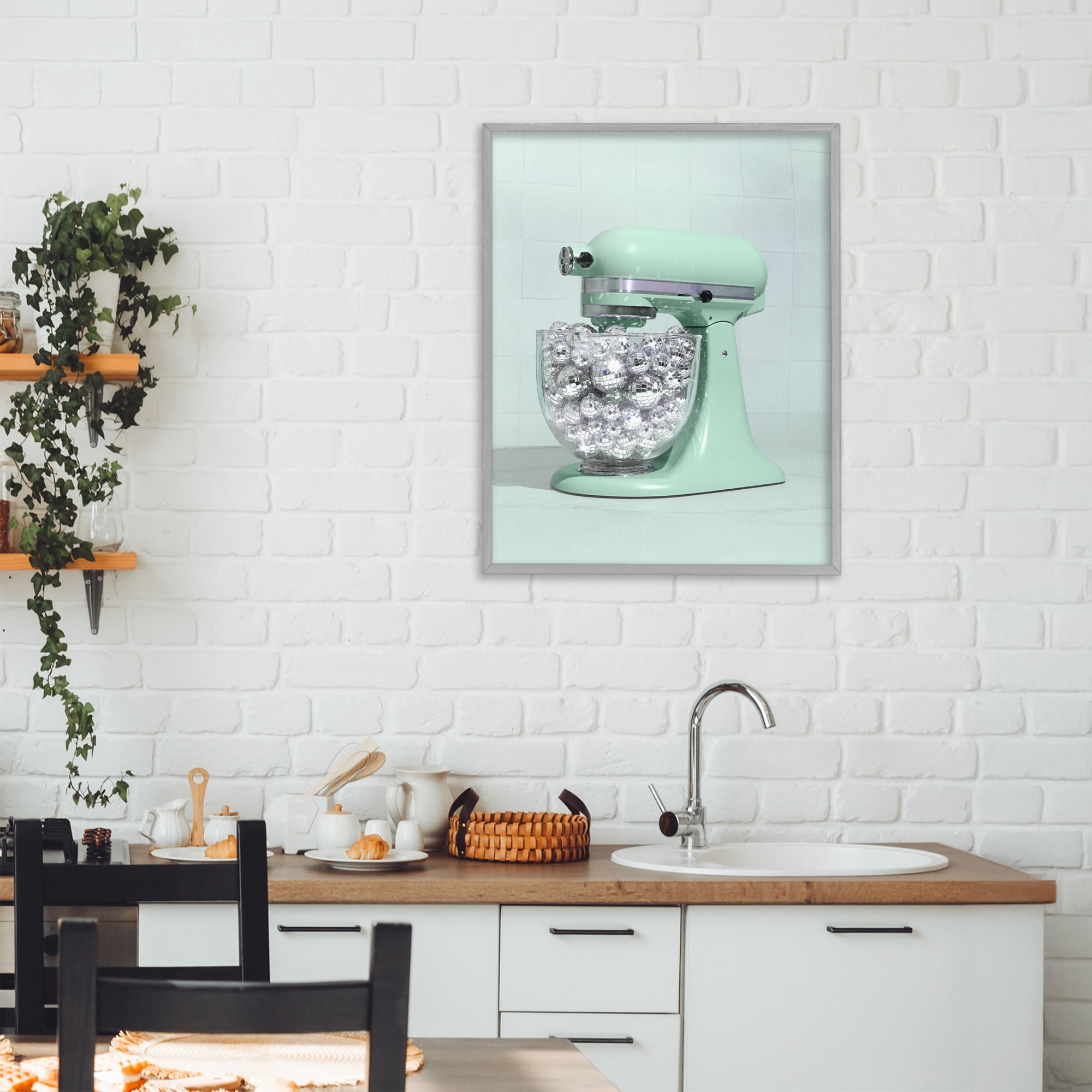 Stupell Industries Disco Kitchen Mixer over Green Gray Framed Giclee Art, design by LISH Creative