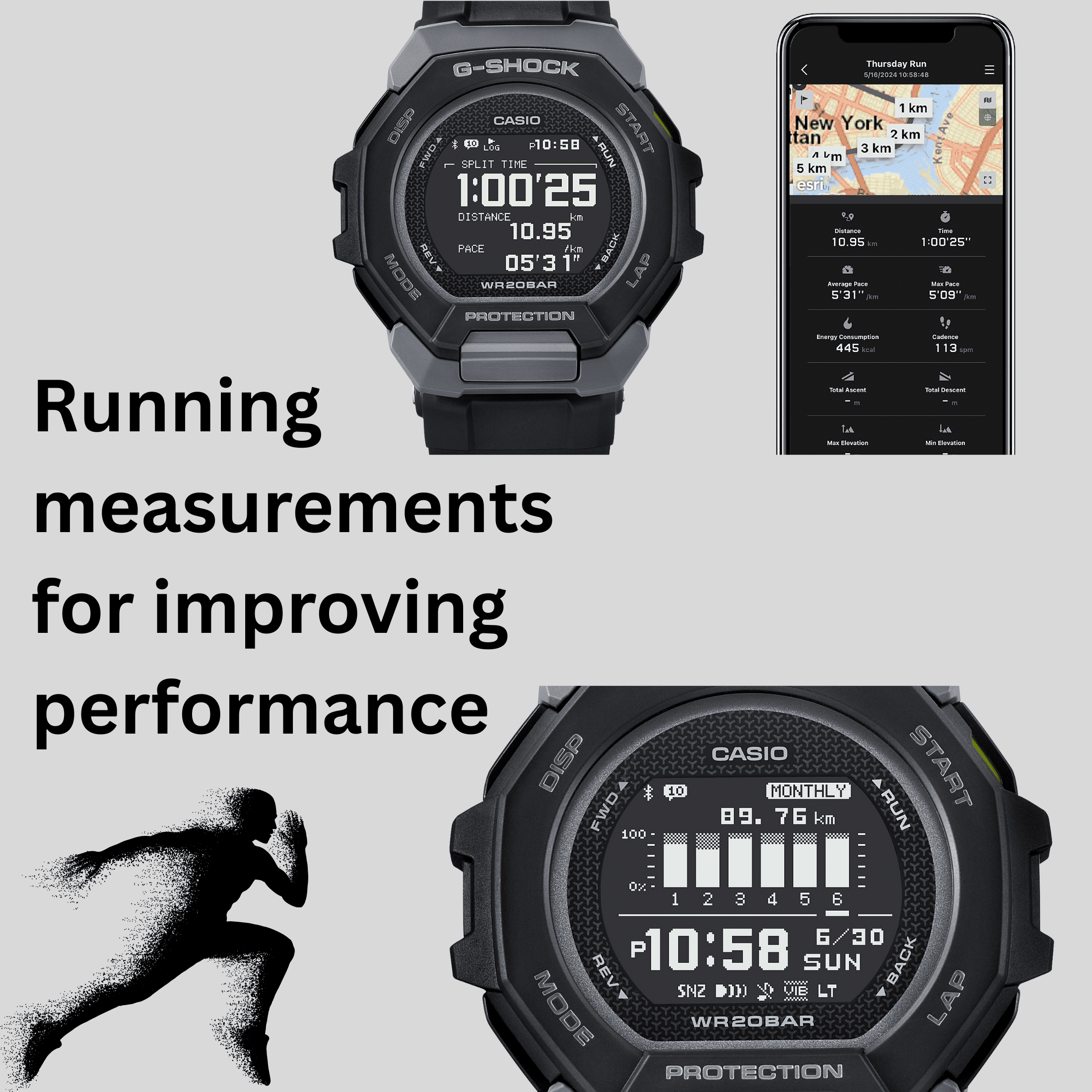 G-Shock Men's Connected Fitness Watch GBD300-1 – Bluetooth, Shock Resistant, 200M Water Resistant, Black Resin