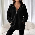 thumbnail image 6 of Women's Quarter Zip Sweatshirt Fall Casual Pullover Top with Kangaroo Pocket Relaxed Stand Collar Sweatshirts, L, 6 of 7