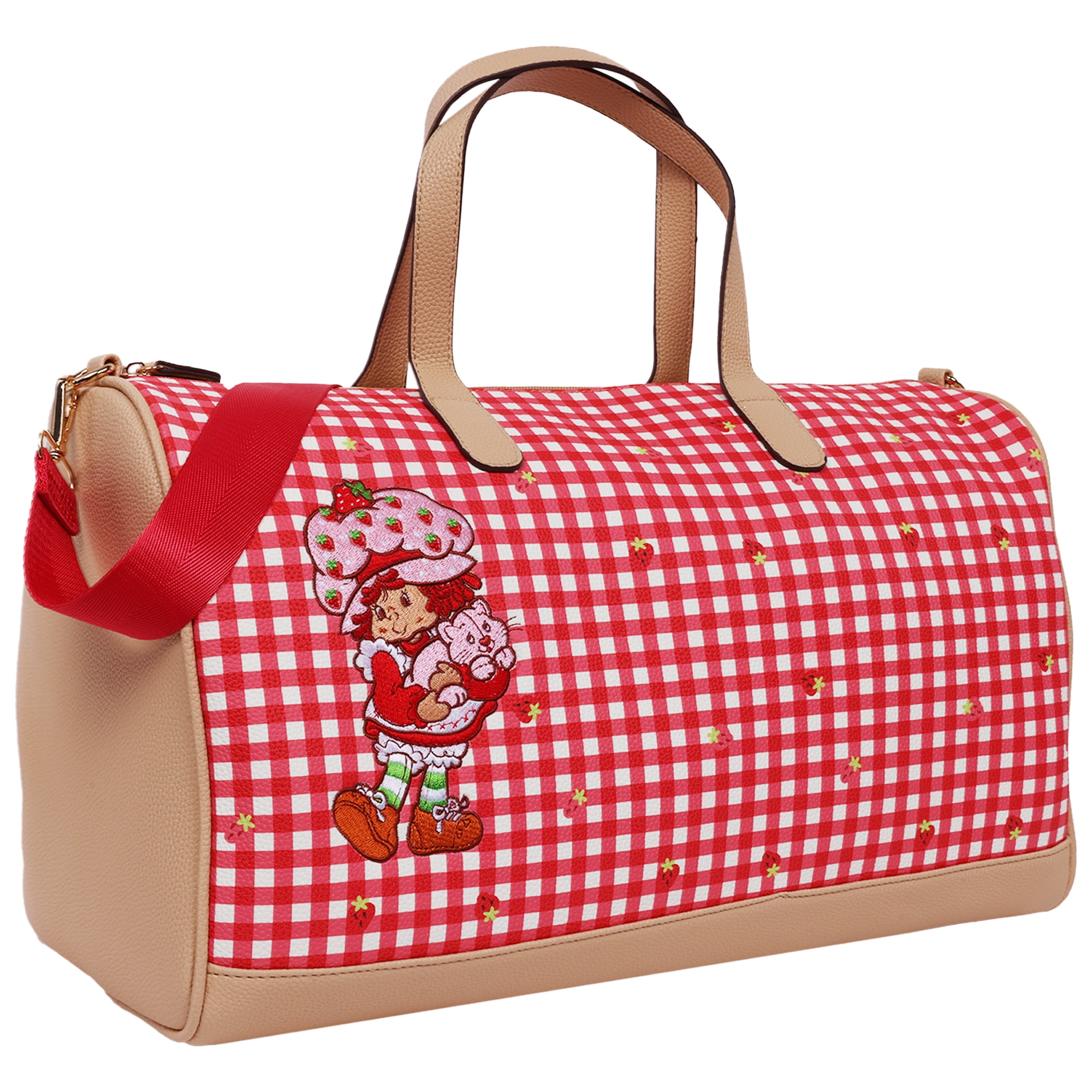 Strawberry Shortcake Weekender Duffel Bag, Vintage Travel Tote for Women, Red Gingham