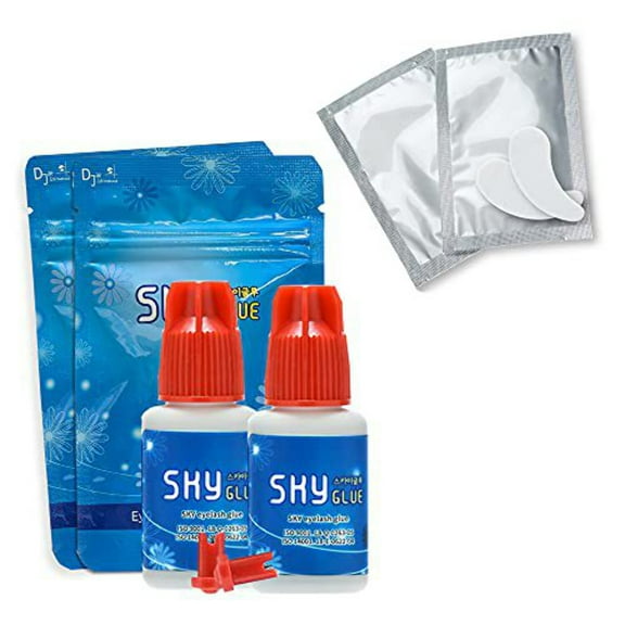 Sky Glue 2 Bottles Long Retention Eyelash Extensions Glue Sky S 5ml Professional Black Eyelash Extension Adhesive 1-2s Fast Drying 6-8 Weeks Lasting time by KBS with 2 Eyepatches (TwoTwo Pack)
