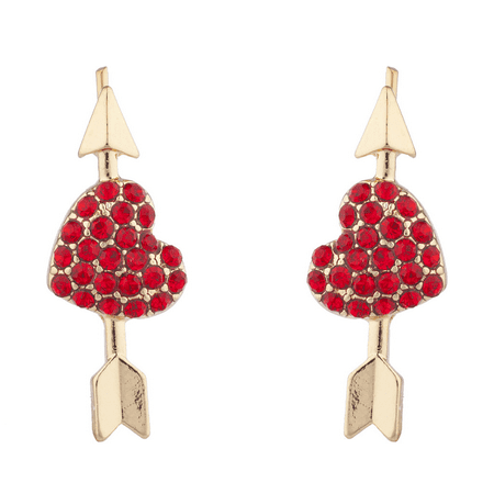 Valentines Day Pierced Heart - Lux Accessories Gold Tone Red Heart Valentines Day V-Day Novelty Arrow Earrings