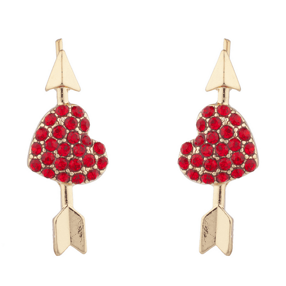 Lux Accessories Gold Tone Red Heart Valentines Day V-Day Novelty Arrow Earrings