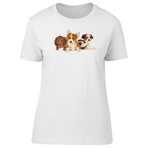 Three Puppies Looking At Camera T-Shirt Women -Image by Shutterstock, Female Large