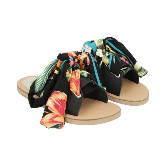 Sandalia De Piso Para Mujer Color Negro Y Listón Multicolor Platonia AMANDA-01-NEGRO