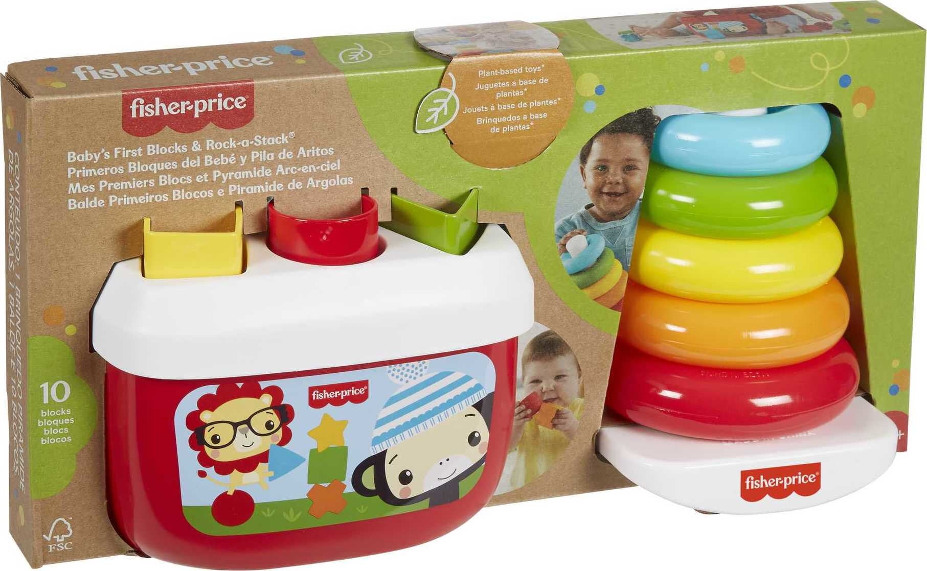 hierba persecucion Un fiel Fisher-Price Baby's First Blocks & Rock-a-Stack Infant Toy Gift Set Made  From Plant-Based Materials - Walmart.com