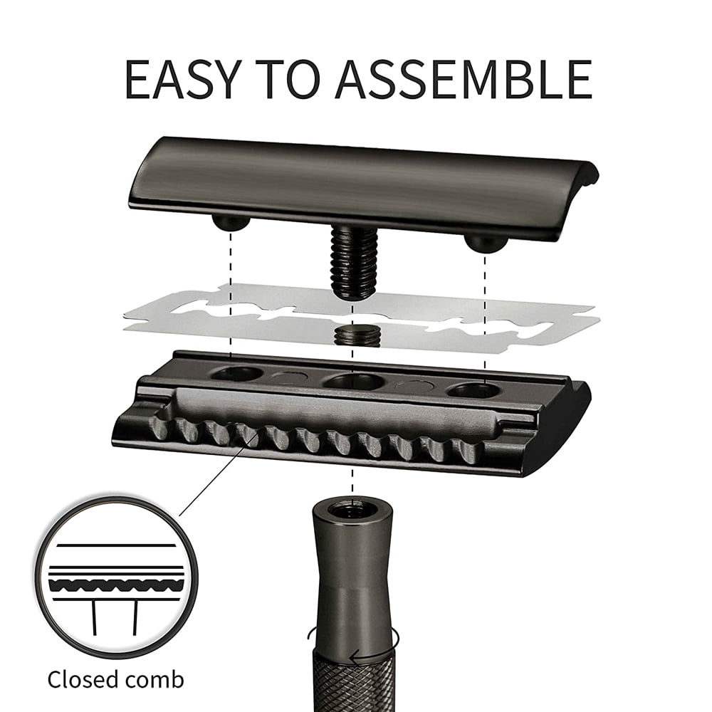 Safety Razor | Perfect for Everyday Use | Barbershop Quality Close Smooth Shave | Luxury Razor for Men,Matt black