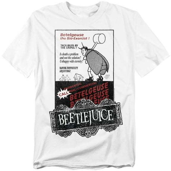Beetlejuice Betelgeuse Bio-Exorcist Ad Unisex Adult T Shirt (2X-Large) White