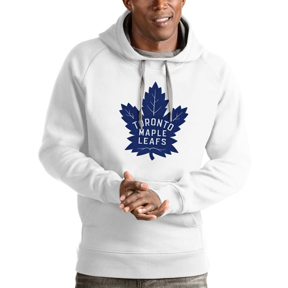 Men's Antigua White Toronto Maple Leafs Logo Victory Pullover Hoodie