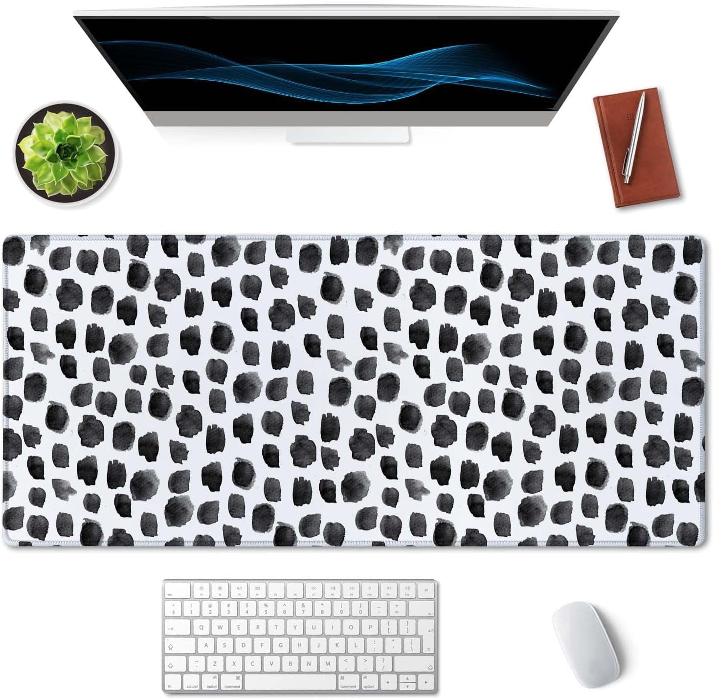 Polka Dot Extended Gaming Mouse Pad Mat Large Desk Mat Non Slip Rubber Base Computer Desktop Laptop Keyboard Mouse Mat Stitched Edges, 35.5x15.7 in XXL Waterproof Mousepad for Work Game