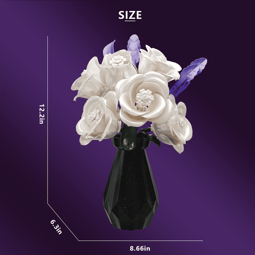 TodayStore Rose Flower Building Sets, Botanical Collection Artificial Bouquet Bricks for Home Decor, Holiday Gift for Women & Valentine's Day 255 PCS (White).