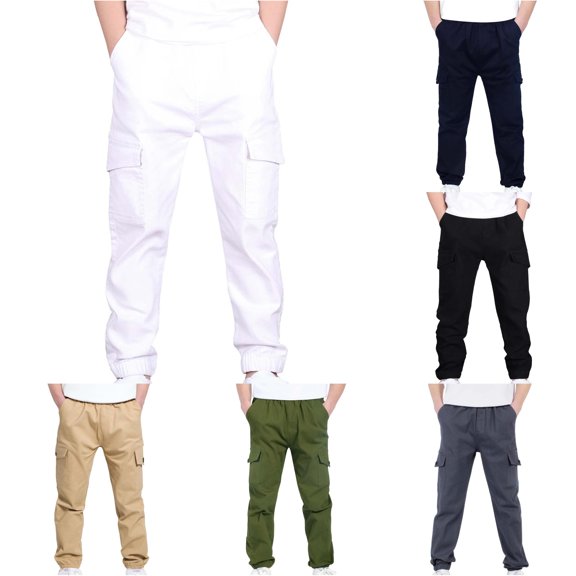 FYDUU Boys Cargo Pants Comfort School Uniform Pants Twill Joggers Kids Back To School Trousers Elastic Waist Casual Hiking Pants with Pockets Stylish Pants 10-11 Years