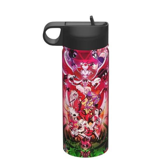 Hazbin Hotel 18 Oz Insulated Sports Water Bottle, Stainless Steel Tumbler With Straw Cap For Travel Hiking