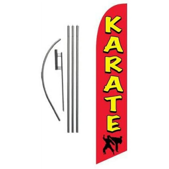 Karate Advertising Feather Banner Swooper Flag Sign with Flag Pole Kit and Ground Stake, Martial Arts