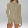 thumbnail image 6 of Domuza Women's 2 Piece Tracksuit Sets Long Sleeve Zip Up Tops and Shorts Casual Solid Color Yoga Suit Set Workout Oufit Jogger Loungewear Set Khaki L, 6 of 7