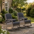 thumbnail image 2 of Outdoor Wicker Rocking Chair, Patio Rattan Rocker Chair with Cushions & Steel Frame, All-Weather Rocking Lawn Wicker Furniture for Garden Backyard Porch, 2 of 7