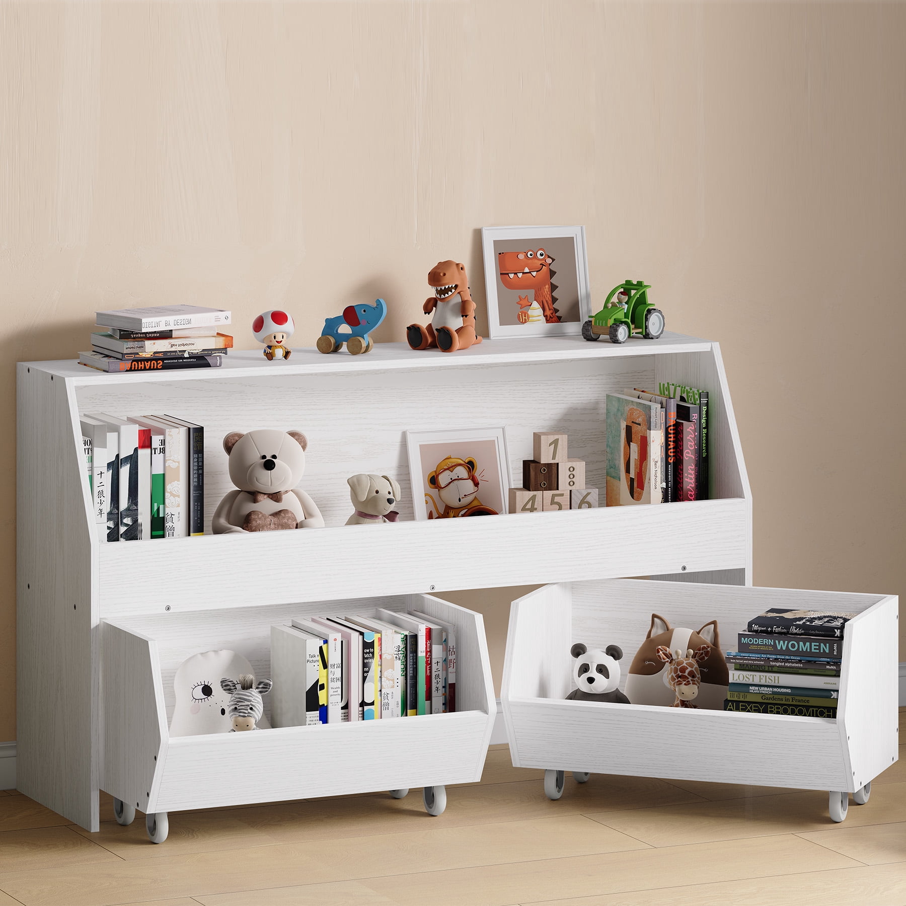 New Kids Toy Storage Organizer, Muti-Functional Bookcase and Storage Bin with Moveable Drawers, Children Toddler Storage Carbinet for Playroom, Bedroom, Nursery