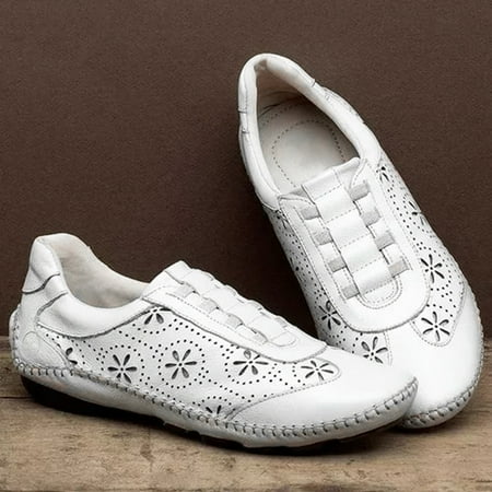 

WANYNG Women s Fashion Casual Vintage Hollow Out Floral Flat Slip On Leather Shoes