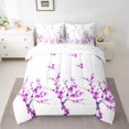 thumbnail image 2 of Homewish Peach Blossom 7pcs Bedding Comforter Set,Rustic Flower Queen Bedding Sets,Purple White Queen Sheet Sets For Girl Kids,Ultra Soft Home Decor Reversible, 2 of 8