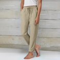 thumbnail image 2 of Duqingm Summer Pants for Women Women Casual Drawstring Elastic Waist Striped Wide Leg Pants with Pockets Khaki,S, 2 of 7
