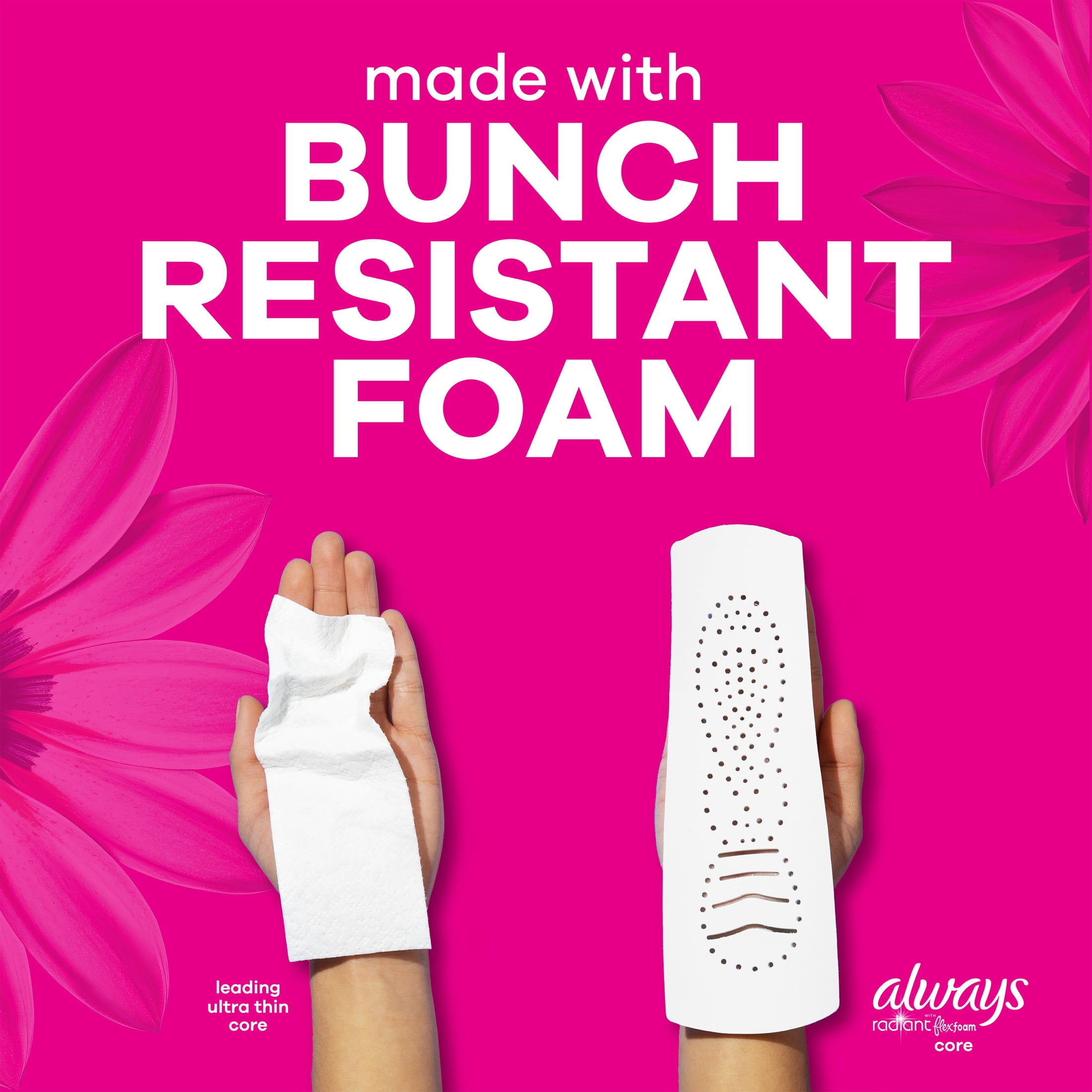 (6 pack) Always Radiant with FlexFoam Pads, Size 2, Heavy, Wings, 48 Count