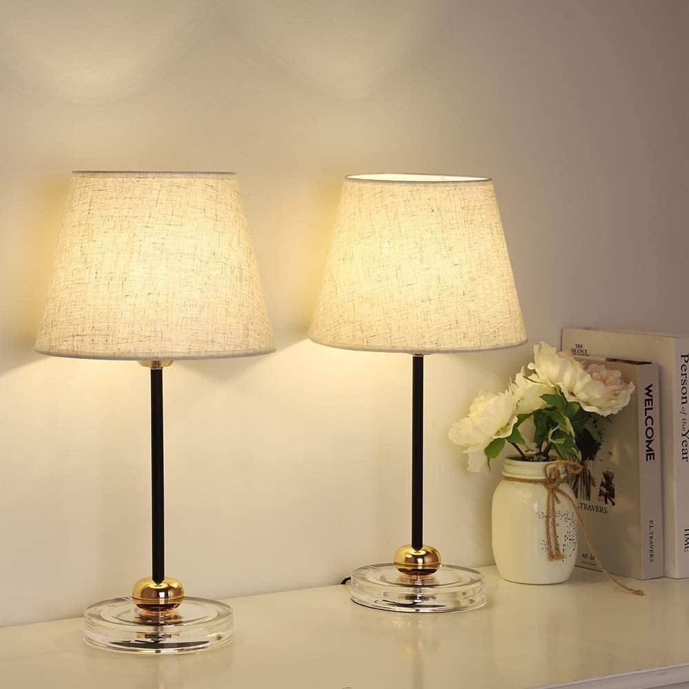 Black Bedside Nightstand Lamps with Clear Acrylic Base Set of 2