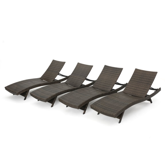 Thelma Outdoor Aluminum Wicker Chaise Lounge, Set of 4, Mixed Mocha