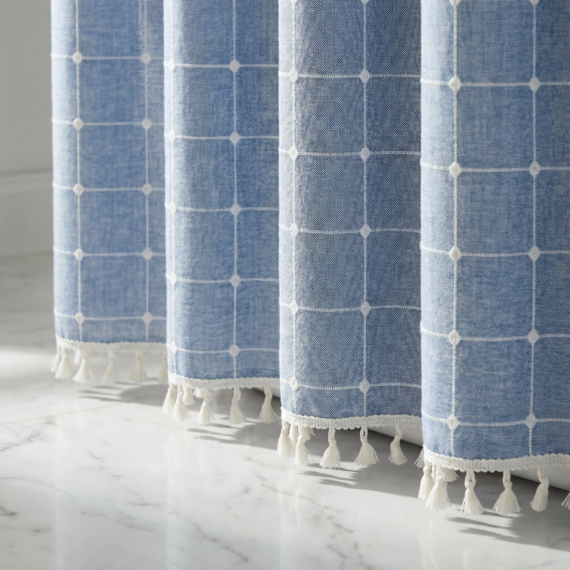 Unique Bargains Boho Plaid Blend Shower Curtain Sets with Hooks Blue 72"W x 72"L