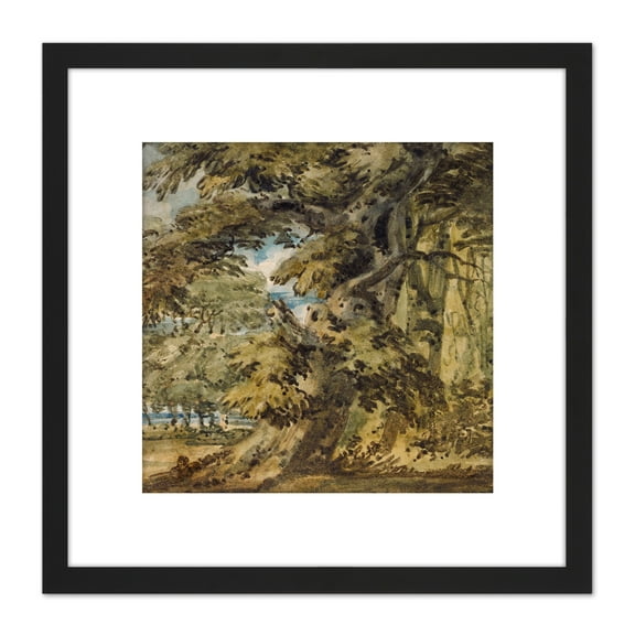 Girtin Wooded Landscape Painting 8X8 Inch Square Wooden Framed Wall Art Print Picture with Mount