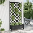 thumbnail image 2 of vidaXL Planter with Trellis and Wheels Black Solid Wood Fir, 2 of 8