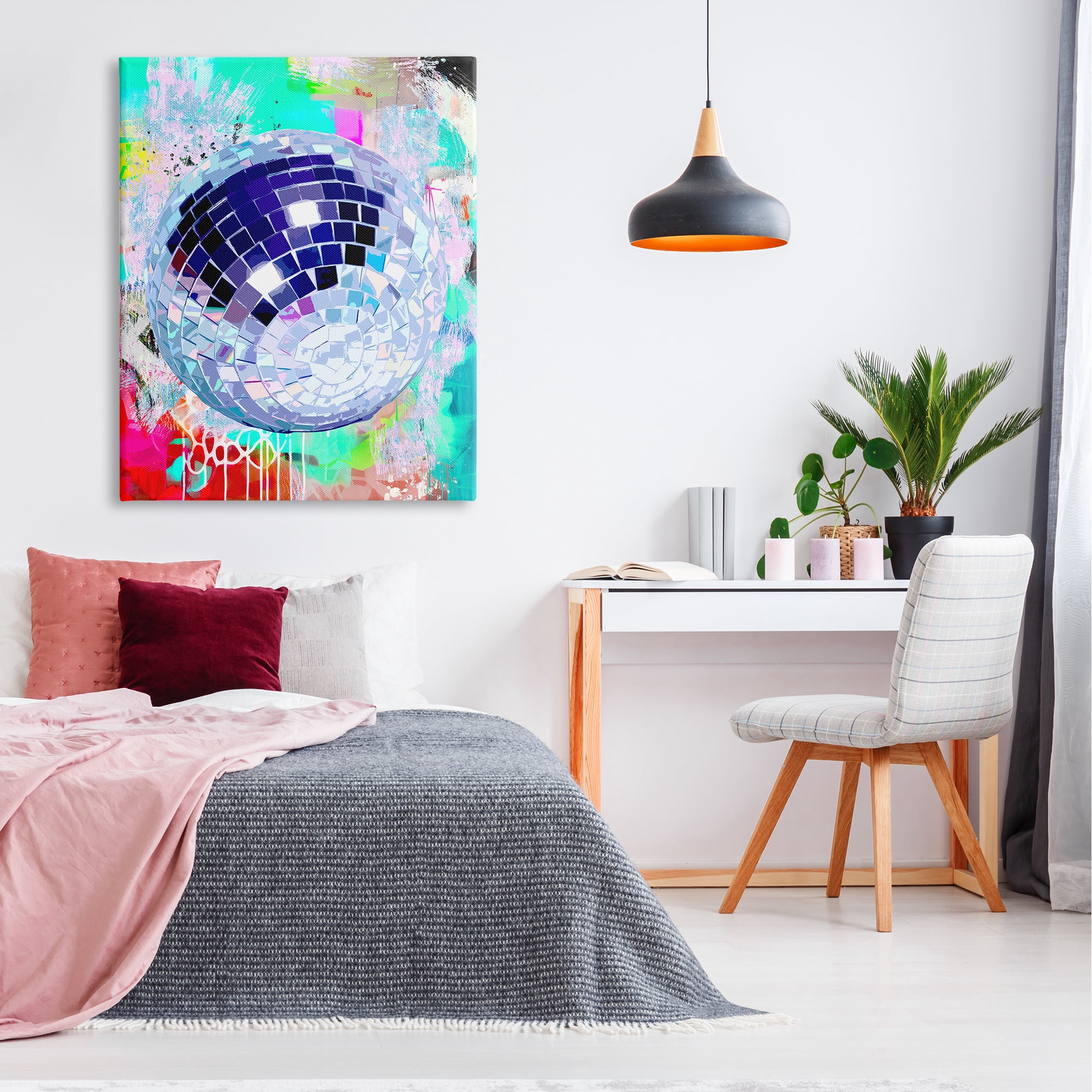 Stupell Industries Disco Ball on Graffiti Abstract Painting Gallery Wrapped Canvas Print Wall Art, 36 x 48