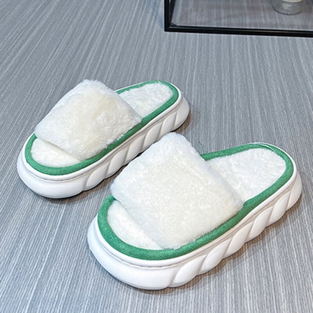 2022, pantuflas de plataforma para mujer, zapatos de casa de felpa suave, chanclas cálidas para interior y exterior con punta abierta, chanclas esponjosas antideslizantes con suela 37 Gao Jinjia LED