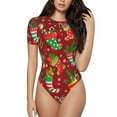 thumbnail image 2 of Uemuo X-mas and New Year Pattern Women's One Piece Short Sleeve Swimsuit Rash Guard Surfing Modest Quick-drying Swimsuit Beach Essentials-Large, 2 of 9