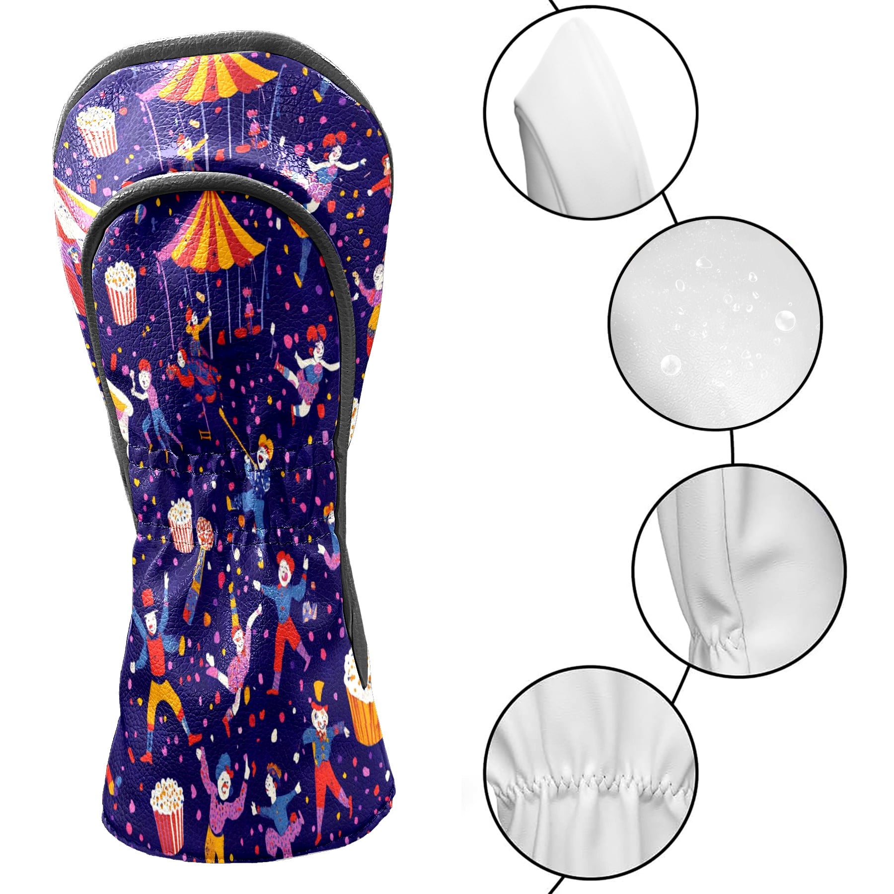 Golf Head Covers Circus Style Design for Driver, Wood & Hybrid, Premium Waterproof PU Leather with Plush Lining, Vintage Golf Gifts