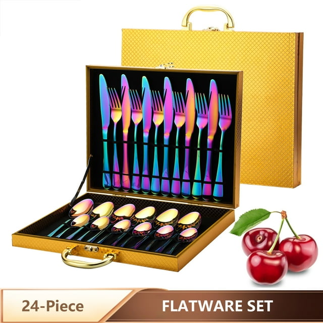 Yeacher Ensemble de Couverts 24 Pcs en Acier Inoxydable Ensemble de Vaisselle et Coutellerie Service pour 6 avec Étui de Rangement de Qualité Supérieure pour Maison Cuisine Restaurant Hôtel