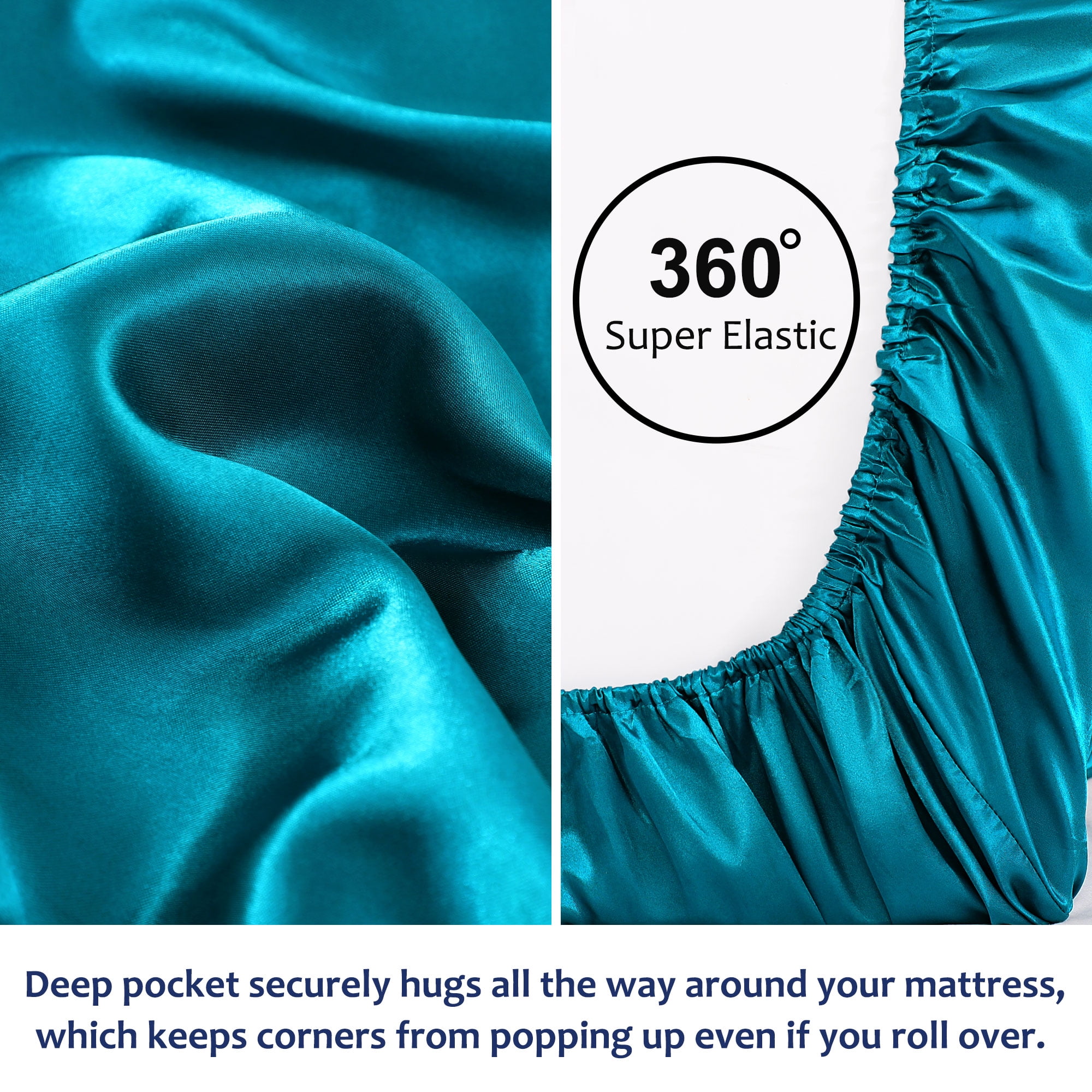 Unique Bargains Silky Deep Pocket Bed Sheet Soft Twin Peacock Blue