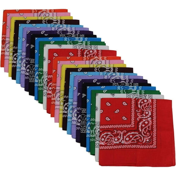 Bandanas 12pcs 22 X 22 Inch 100% Cotton Bandana Novelty Double Sided Print Paisley Cowboy Bandana Party Favor Scarf Headband Handkerchiefs Two Dozen