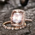 thumbnail image 2 of 5.25 Carat 10mm Cushion Diamond Moissanite Floral Engraving Style Morganite Wedding Ring Set 10k Rose Gold, 2 of 6