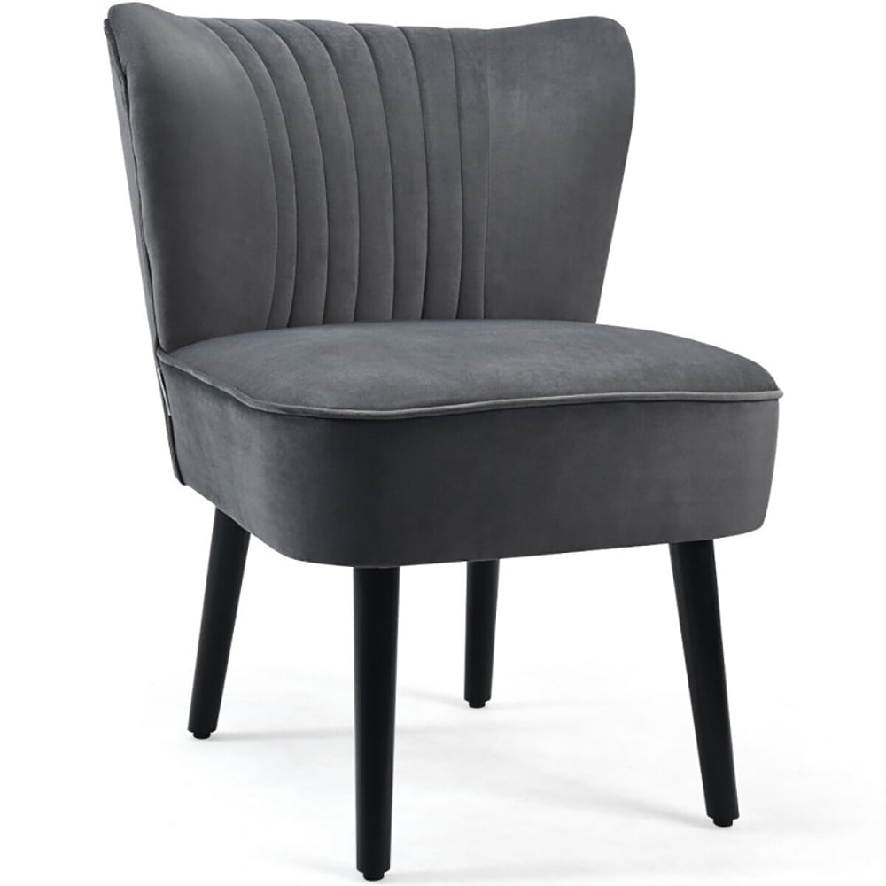 Finihen Upholstered Modern Armless Club Chairs, Set of 2 Upholstered Modern Leisure Club Chairs with Solid Wood Legs, Leisure Chairs Slipper Chairs for Living Room Bedroom, Gray